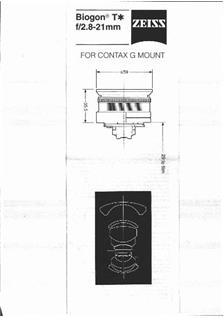 Contax 21/2.8 manual. Camera Instructions.